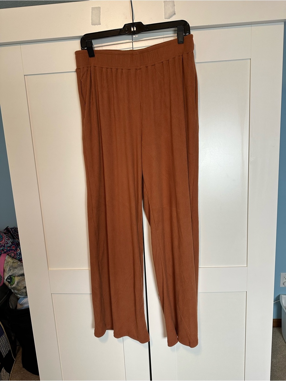 White Birch Ribbed Wide-Leg Pants in Copper